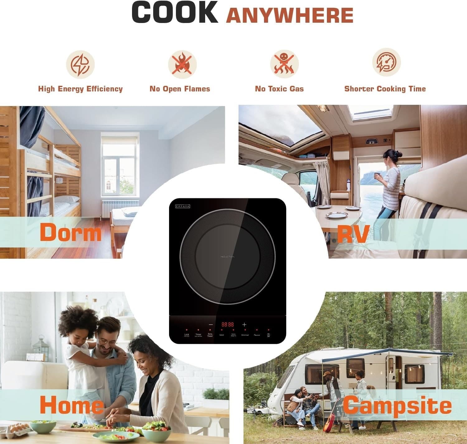 Empava Portable Induction Hot Plate Cooktop, Single 1 Burner Countertop Cooker, - Thumbnail 5