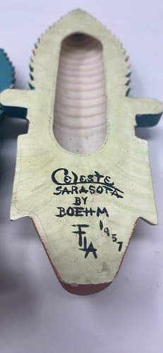 Pair of signed Boehm 1957 tribal African hanging terra-cotta face masks - Thumbnail 6
