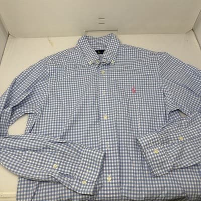 Ralph Lauren Men's Blue And White Plaid Button-Down Shirt size M - Thumbnail 2