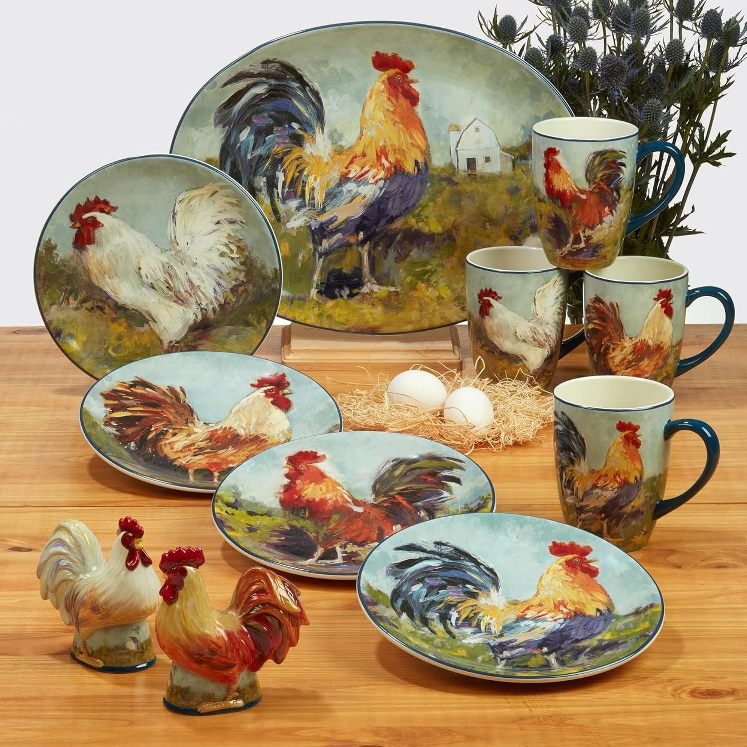Certified International Rooster Meadow Oval Platter, 16" x 12" x 1.25", Large, - Thumbnail 4