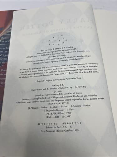 Harry Potter & The Prisoner Of Azkaban First Edition First Print 1999 - Thumbnail 5