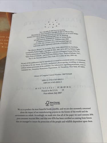 Harry Potter and the Deathly Hallows First Edition Hardcover Dust Jacket - Thumbnail 5