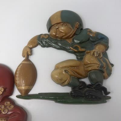 Set of 3 Homco 1976 USA Football Player Wall Hanging Cast Iron Metal Sport Decor - Thumbnail 4
