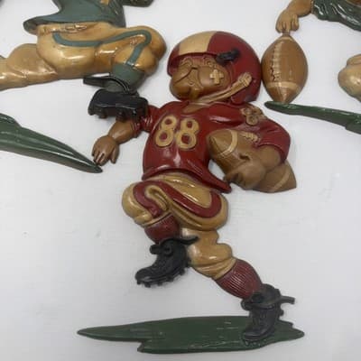 Set of 3 Homco 1976 USA Football Player Wall Hanging Cast Iron Metal Sport Decor - Thumbnail 2