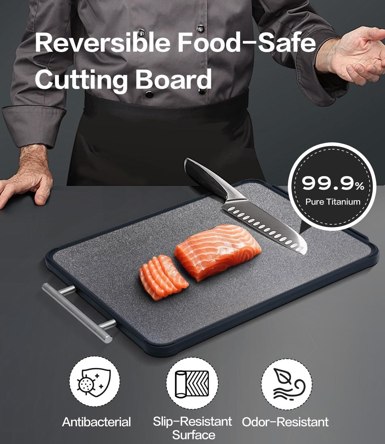 Titanium Cutting Board for Kitchen- Double Sided Cutting Board with Stand, Textu - Thumbnail 6