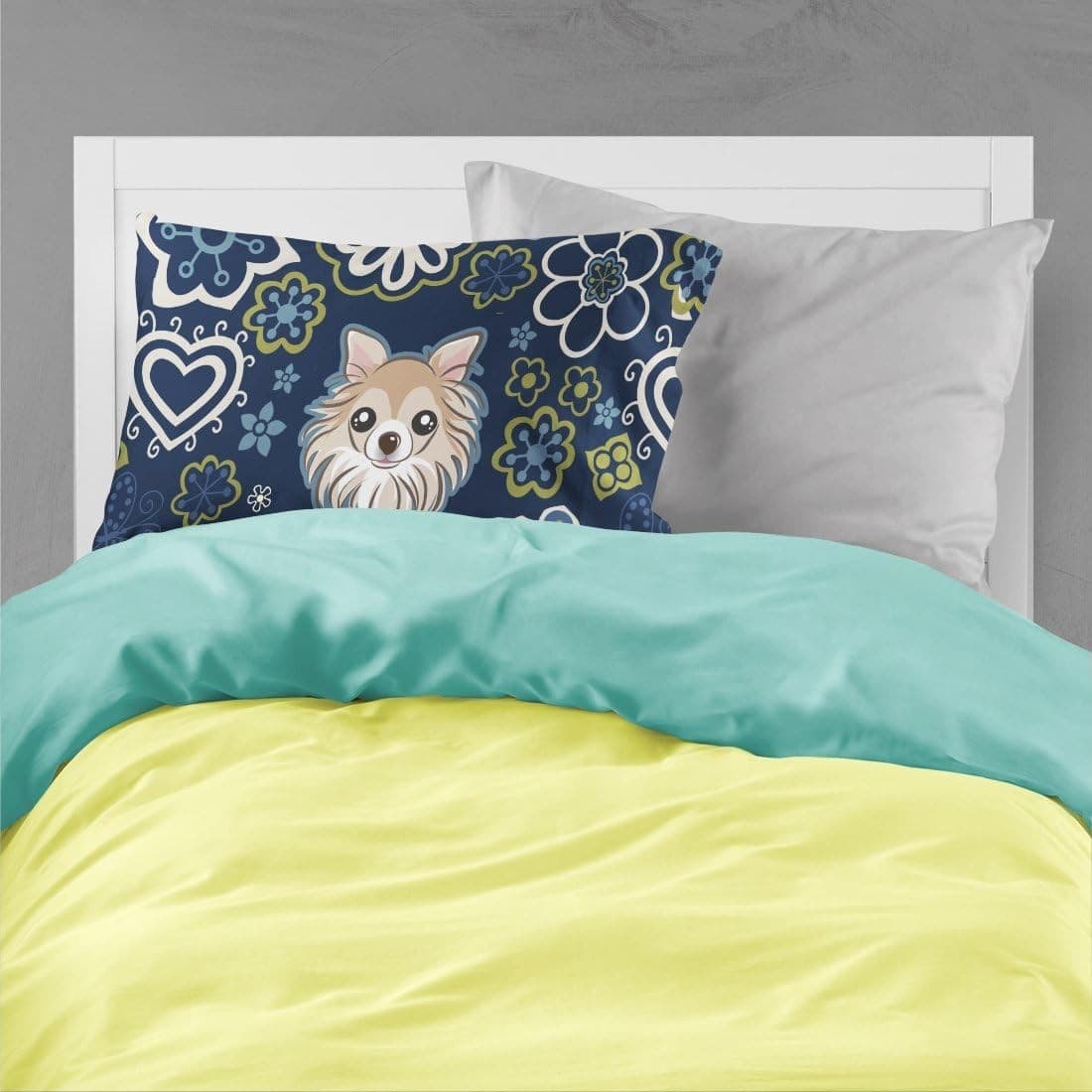 Caroline's Treasures BB5102PILLOWCASE Blue Flowers Chihuahua Fabric Standard Pil - Thumbnail 2