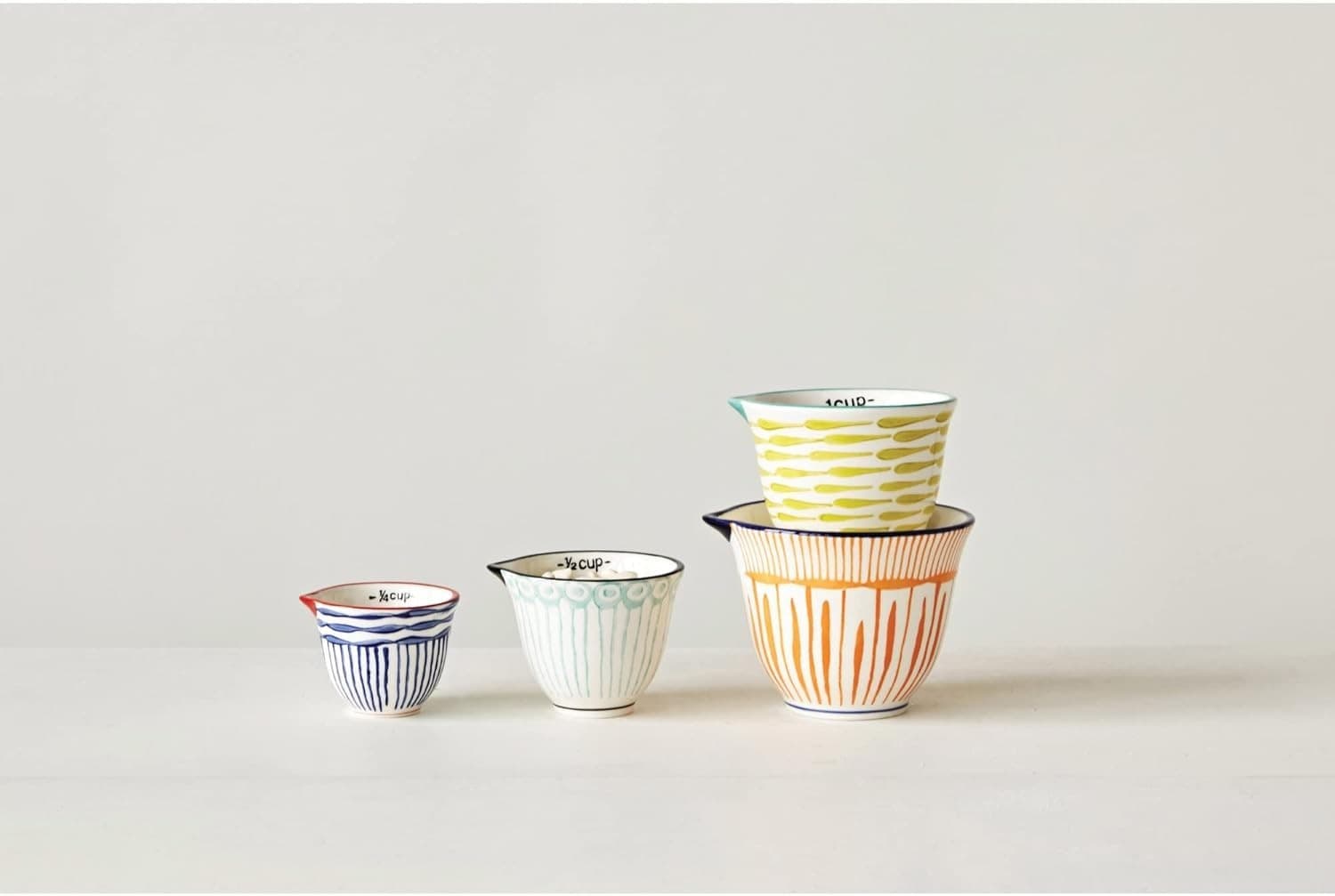 Creative Co-Op Hand Stamped Striped Stoneware Measuring Cups (Set of 4 Sizes/Des - Thumbnail 2