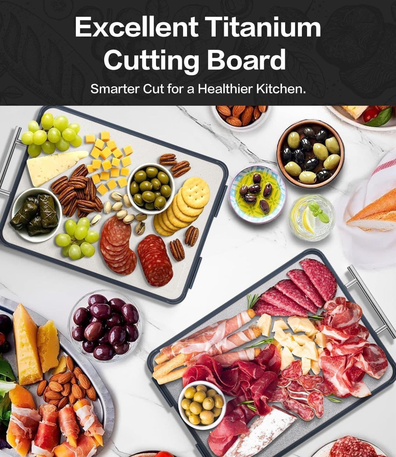Titanium Cutting Board for Kitchen- Double Sided Cutting Board with Stand, Textu - Thumbnail 7