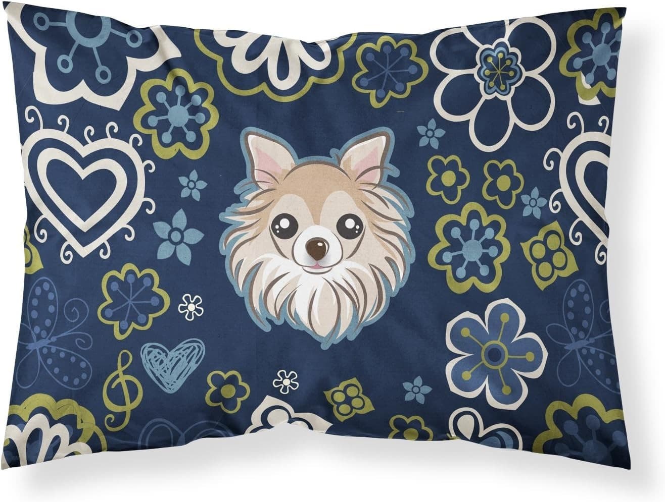 Caroline's Treasures BB5102PILLOWCASE Blue Flowers Chihuahua Fabric Standard Pil