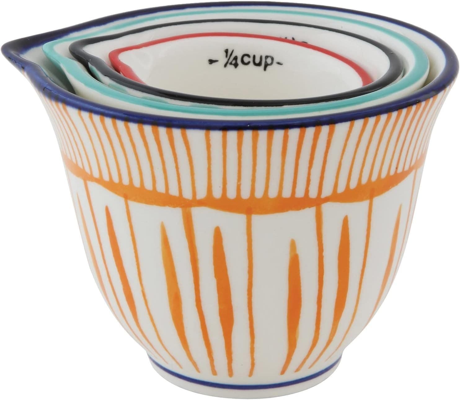 Creative Co-Op Hand Stamped Striped Stoneware Measuring Cups (Set of 4 Sizes/Des - Thumbnail 3