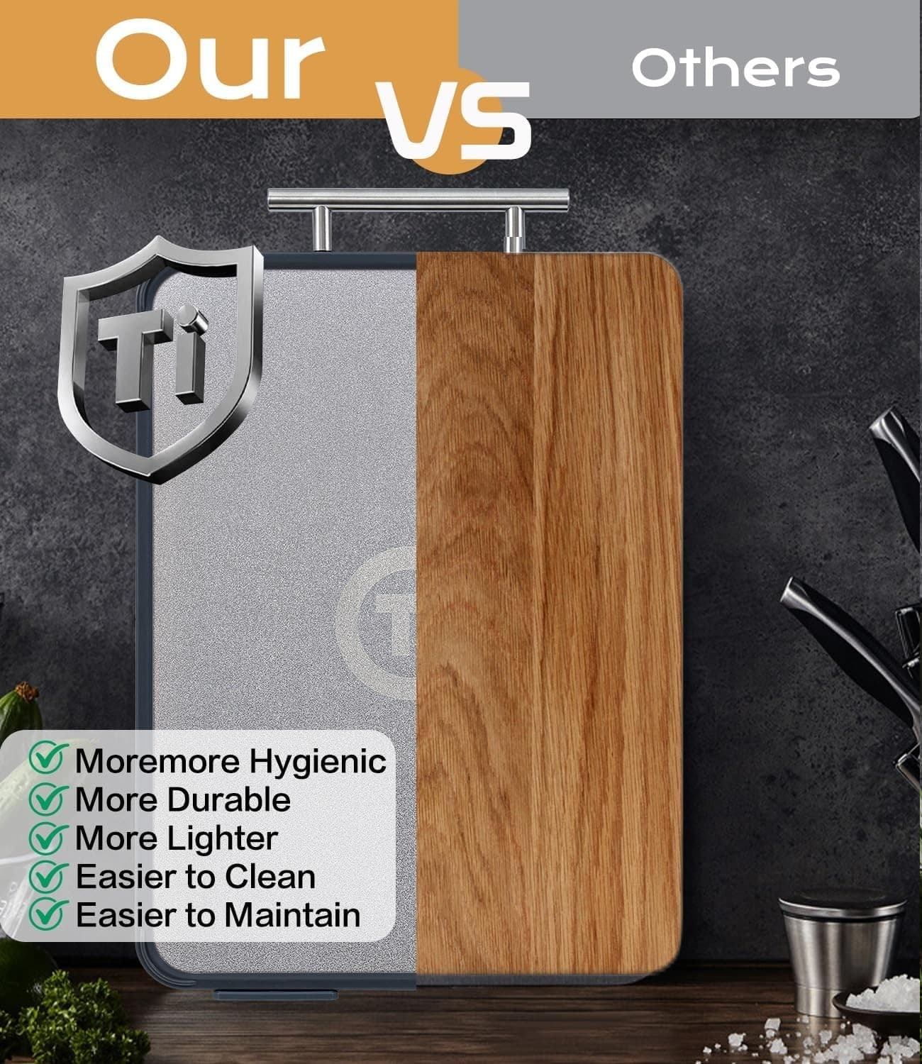 Titanium Cutting Board for Kitchen- Double Sided Cutting Board with Stand, Textu - Thumbnail 9