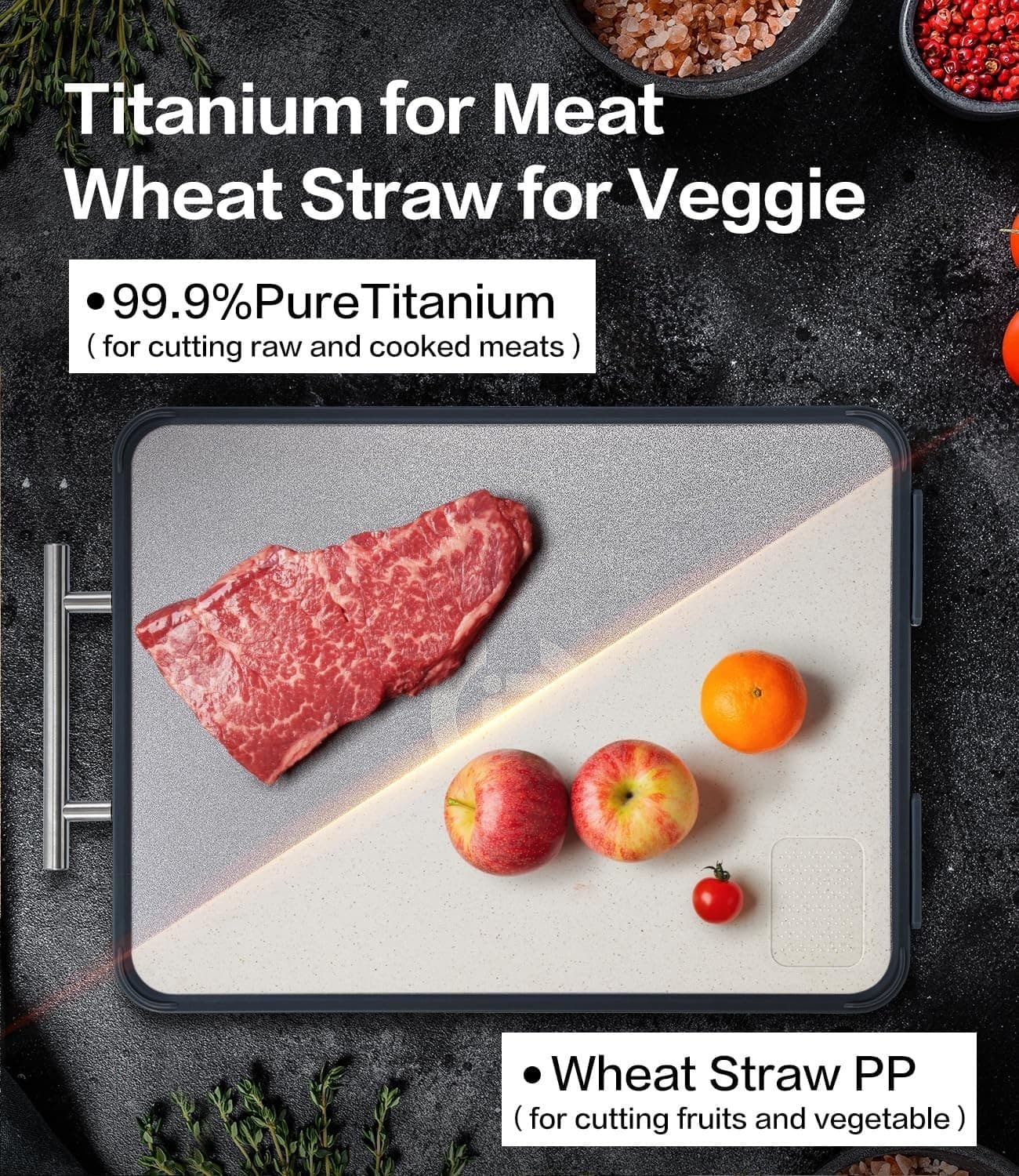 Titanium Cutting Board for Kitchen- Double Sided Cutting Board with Stand, Textu - Thumbnail 5