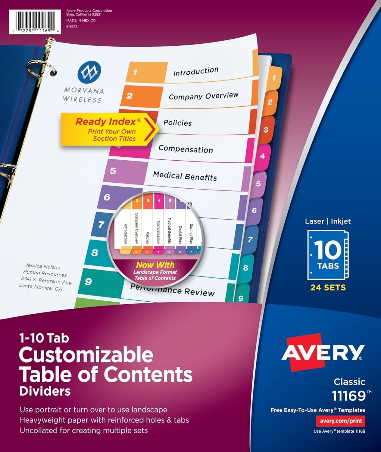 Avery 10 Tab Dividers for 3 Ring Binders, Customizable Table of Contents, Multic