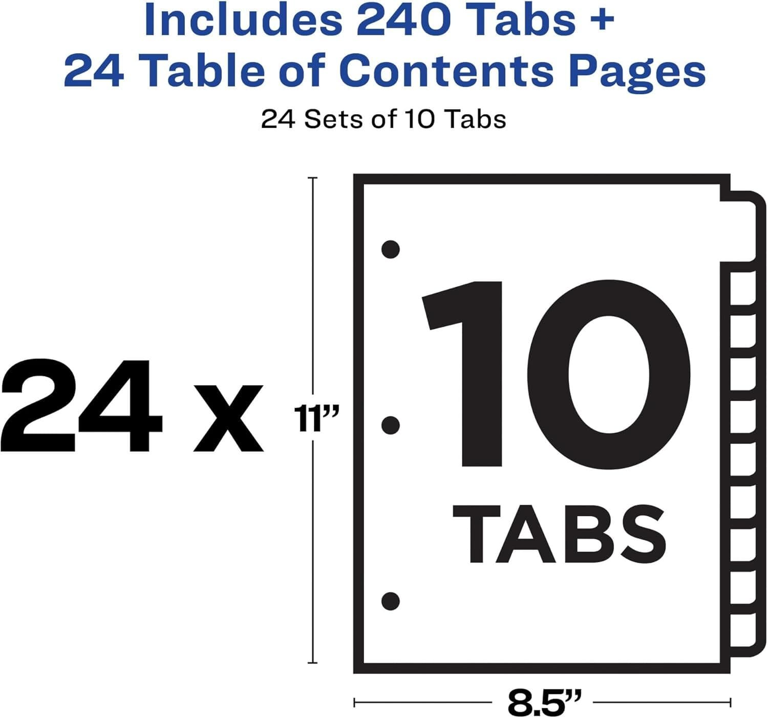 Avery 10 Tab Dividers for 3 Ring Binders, Customizable Table of Contents, Multic - Thumbnail 3
