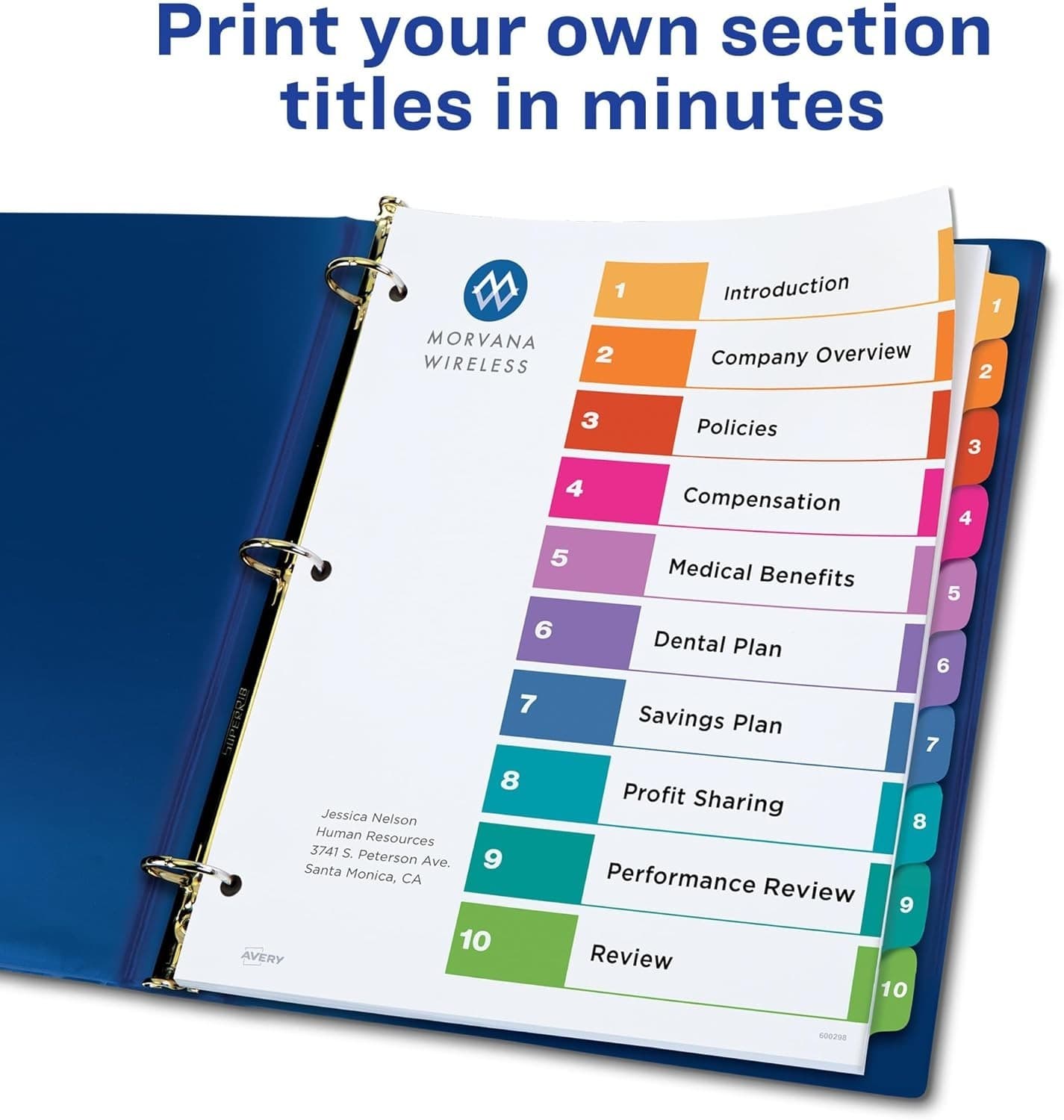 Avery 10 Tab Dividers for 3 Ring Binders, Customizable Table of Contents, Multic - Thumbnail 4