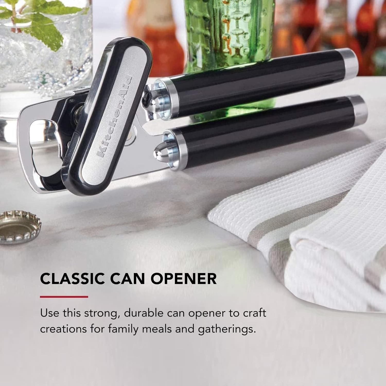KitchenAid Classic Multifunction Can Opener/Bottle Opener, 8.34-Inch, Black & Ki - Thumbnail 3