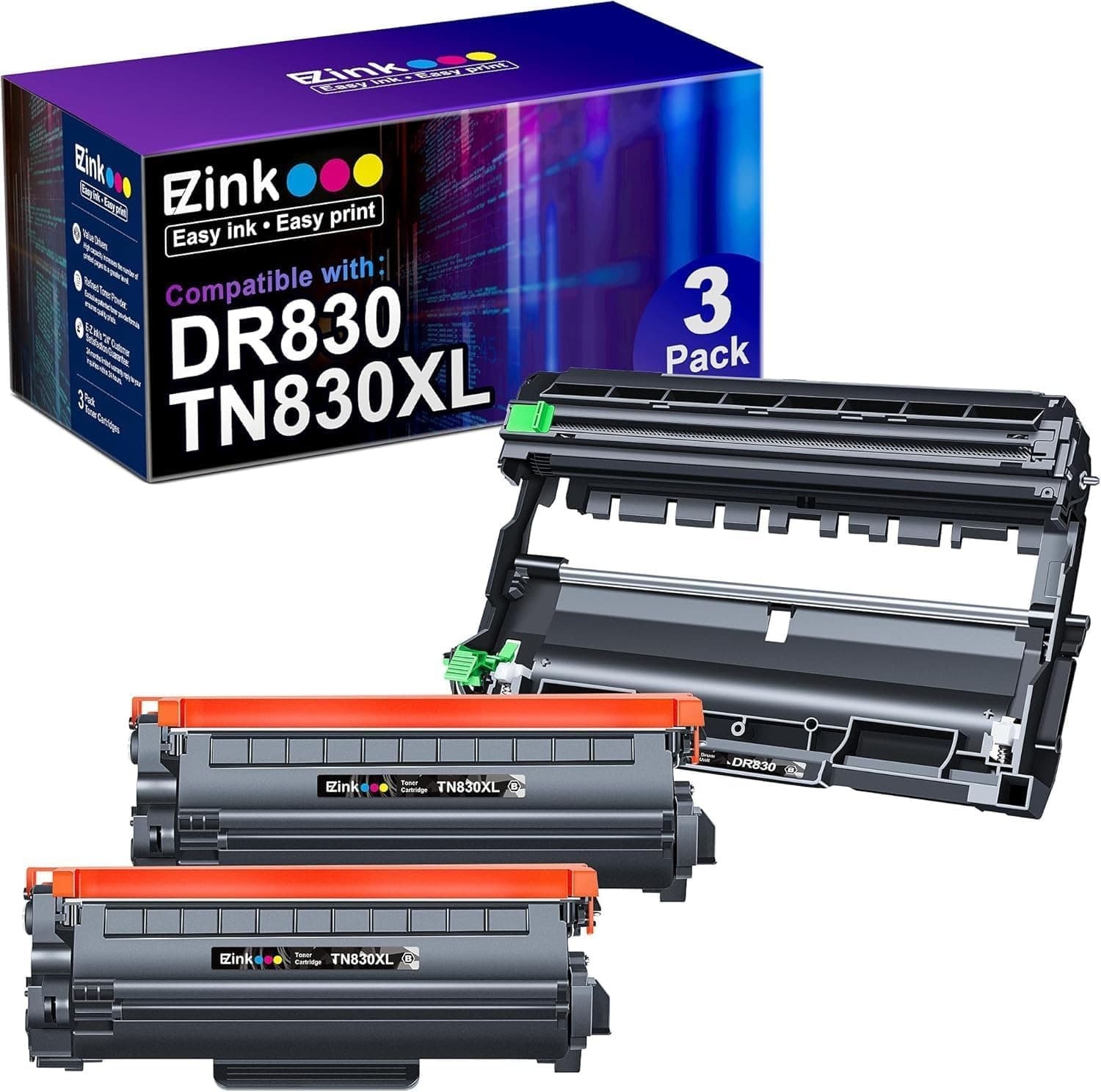 E-Z Ink Compatible TN830XL Toner Cartridges DR830 Drum Unit Replacement for Brot