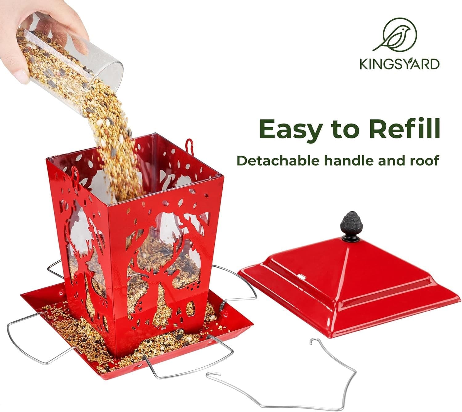 Kingsyard Metal Bird Feeder for Outdoor Hanging - Unique Design Wild Bird Hopper - Thumbnail 5