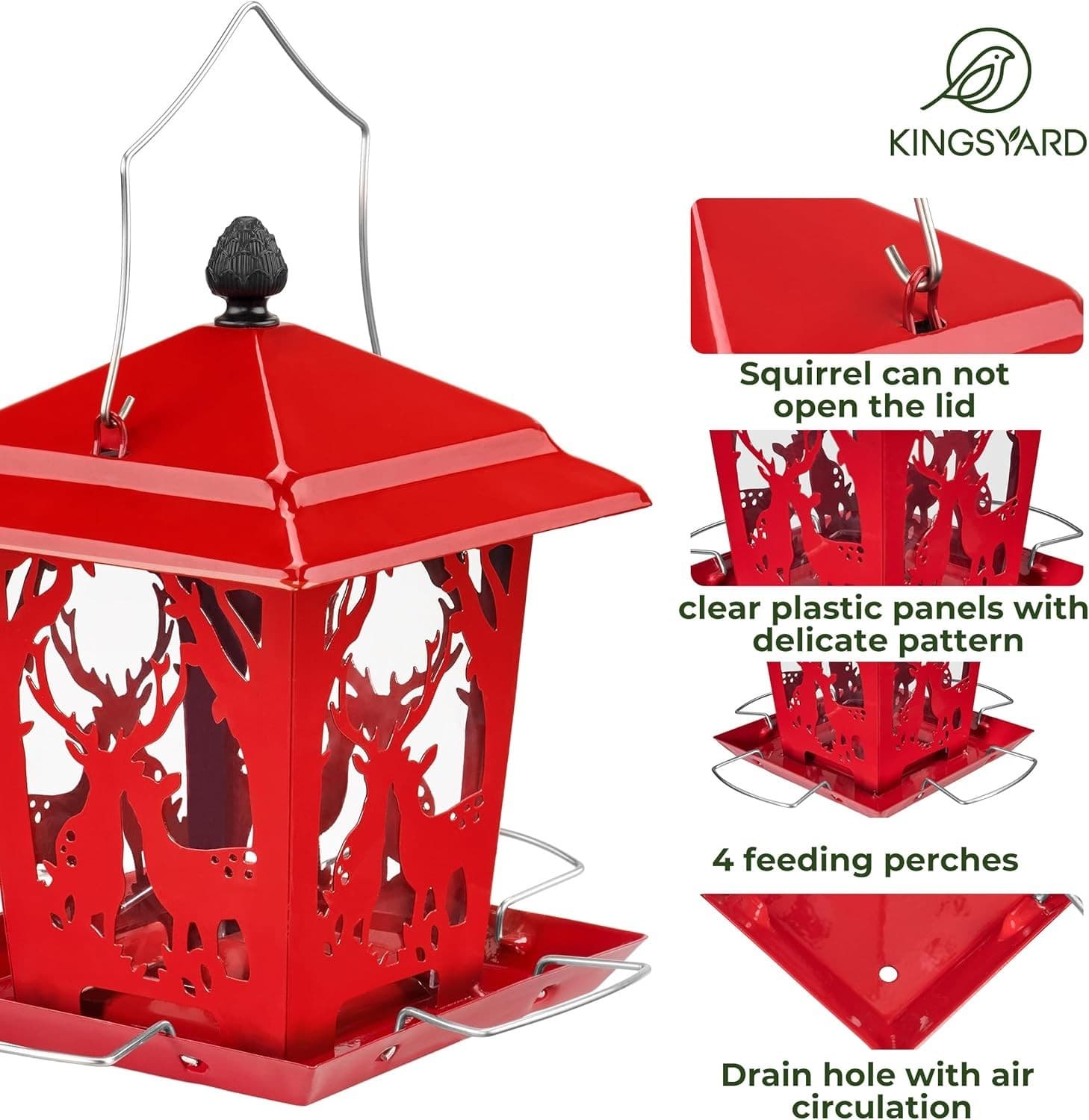 Kingsyard Metal Bird Feeder for Outdoor Hanging - Unique Design Wild Bird Hopper - Thumbnail 4