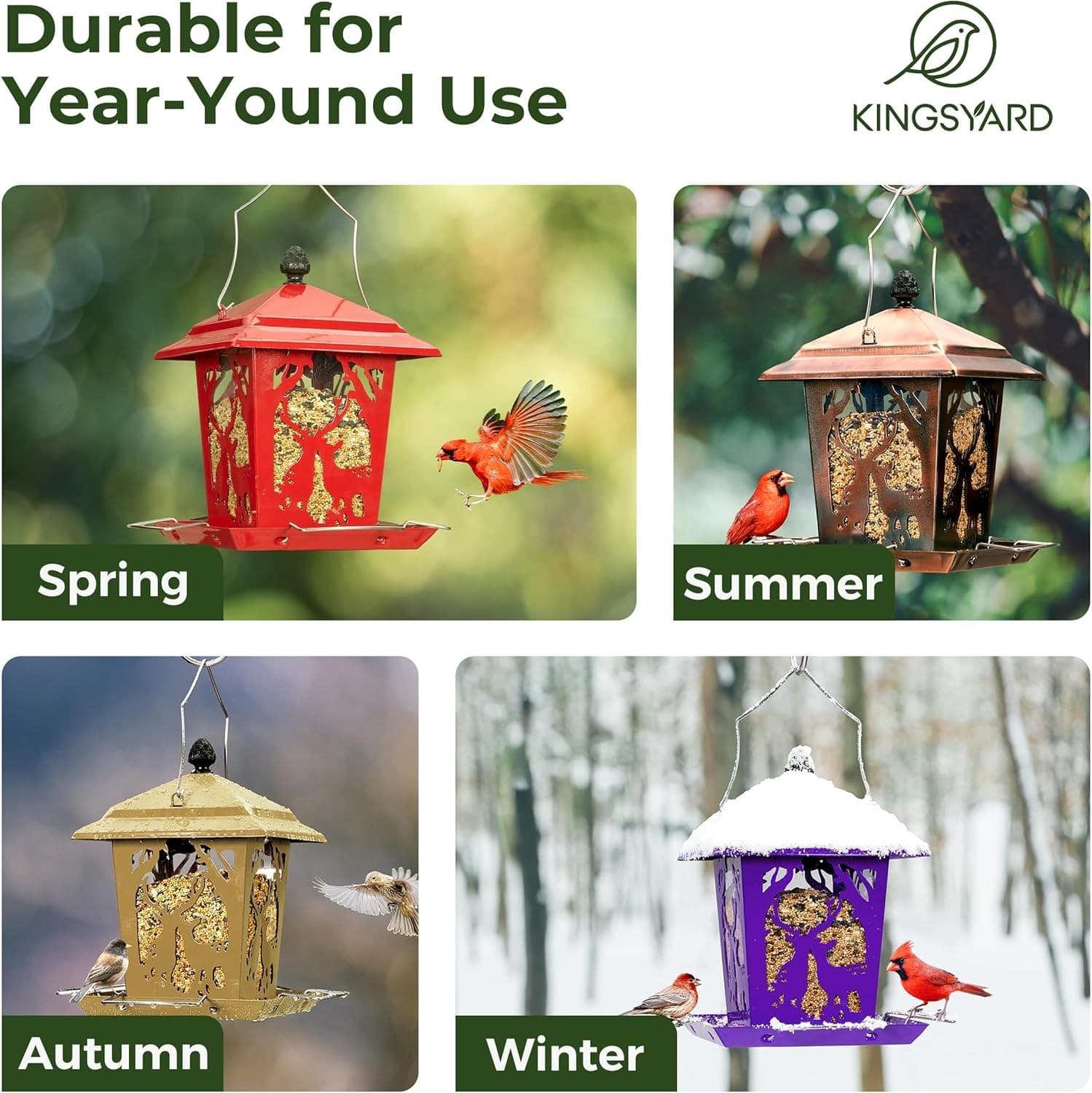 Kingsyard Metal Bird Feeder for Outdoor Hanging - Unique Design Wild Bird Hopper - Thumbnail 6