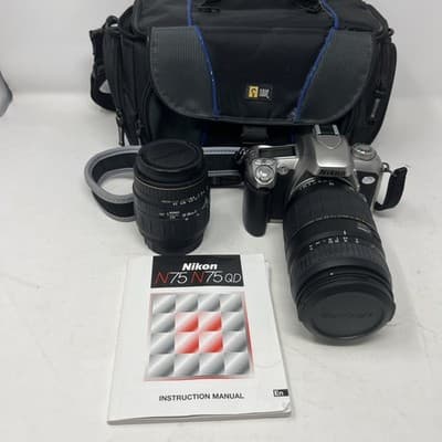 Nikon N75 35mm Film SLR Camera w/ AF Quantaray 70-300mm Lens Strap, Case