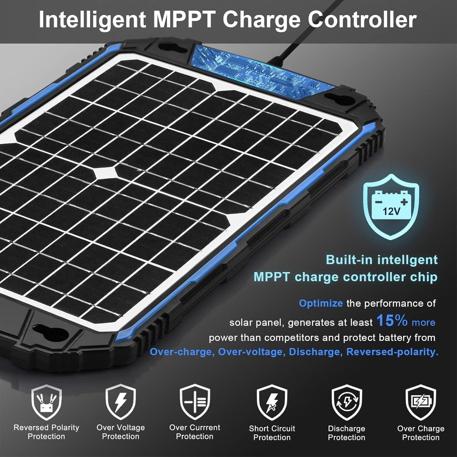 SUNER POWER Waterproof 12W 12V Solar Battery Charger & Maintainer Pro, Built-in - Thumbnail 2