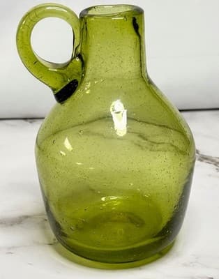 Vintage Retro Green Hand Blown Art Glass Jug 5.5 Inches Tall MCM - Image 1
