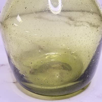 Vintage Retro Green Hand Blown Art Glass Jug 5.5 Inches Tall MCM - Thumbnail 2