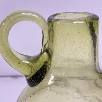 Vintage Retro Green Hand Blown Art Glass Jug 5.5 Inches Tall MCM - Thumbnail 3