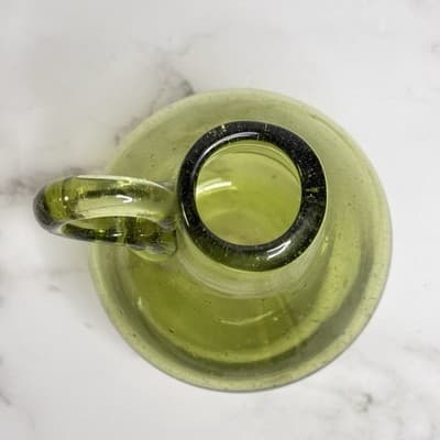 Vintage Retro Green Hand Blown Art Glass Jug 5.5 Inches Tall MCM - Thumbnail 4