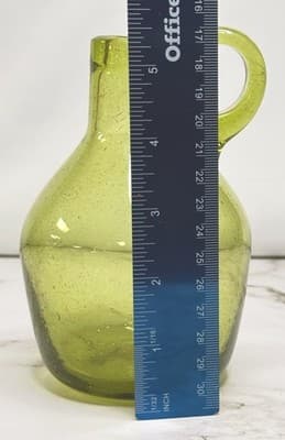 Vintage Retro Green Hand Blown Art Glass Jug 5.5 Inches Tall MCM - Thumbnail 6