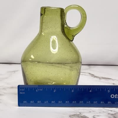 Vintage Retro Green Hand Blown Art Glass Jug 5.5 Inches Tall MCM - Thumbnail 7