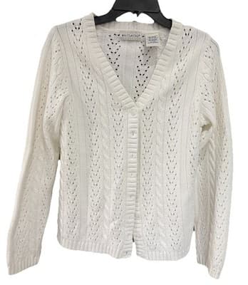 Vintage White Stag Cable Knit V-Neck Cardigan Sweater Womens Small 4/6 Japan - Image 1