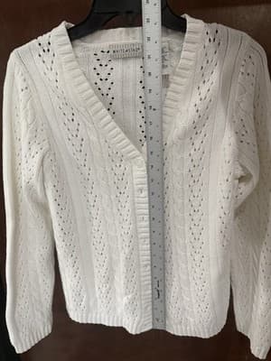 Vintage White Stag Cable Knit V-Neck Cardigan Sweater Womens Small 4/6 Japan - Thumbnail 5