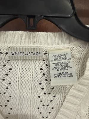 Vintage White Stag Cable Knit V-Neck Cardigan Sweater Womens Small 4/6 Japan - Thumbnail 4