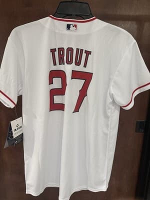 Youth L Mike Trout #27 Angels White Jersey MLB Genuine Merch 14/16 New W/Tags - Thumbnail 2