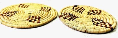 12” Handwoven African Coiled Raffia Basket Woven Round Trivet Placemat Plate - Thumbnail 2