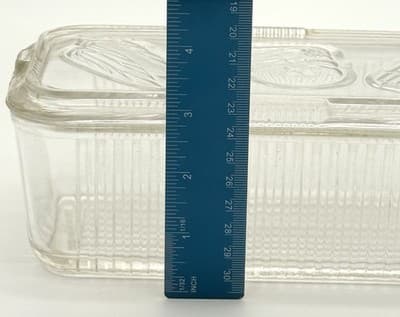 Vintage 1940's Federal Glass Clear Refrigerator Dish W/Lid Embossed Vegetables - Thumbnail 5