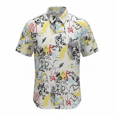 XXL Graffiti Skull Print Button-Up Shirt Streetwear All-Over Print Casual - Image 1