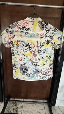 XXL Graffiti Skull Print Button-Up Shirt Streetwear All-Over Print Casual - Thumbnail 4