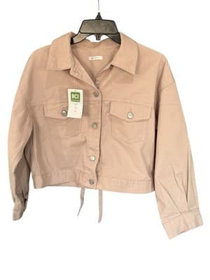 NWT COLZA Muted Pink Cropped Denim Jacket Corset Back BCI Cotton Size S Women’s - Thumbnail 2