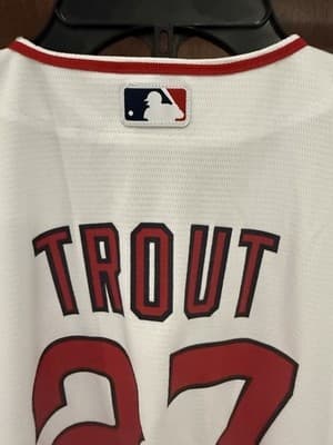 Youth L Mike Trout #27 Angels White Jersey MLB Genuine Merch 14/16 New W/Tags - Thumbnail 8