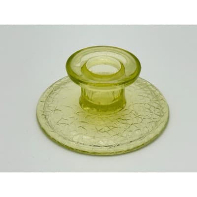 L.E. Smith “By Cracky” Uranium Vaseline Glass Candle Holder Glows UV - Thumbnail 2
