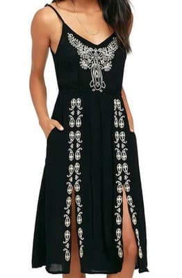 O’Neill XS Black Embroidered Boho Sundress Adjustable Straps Festival W/Pockets - Image 1