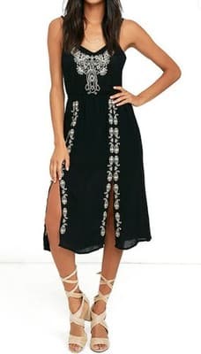 O’Neill XS Black Embroidered Boho Sundress Adjustable Straps Festival W/Pockets - Thumbnail 2