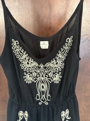 O’Neill XS Black Embroidered Boho Sundress Adjustable Straps Festival W/Pockets - Thumbnail 4