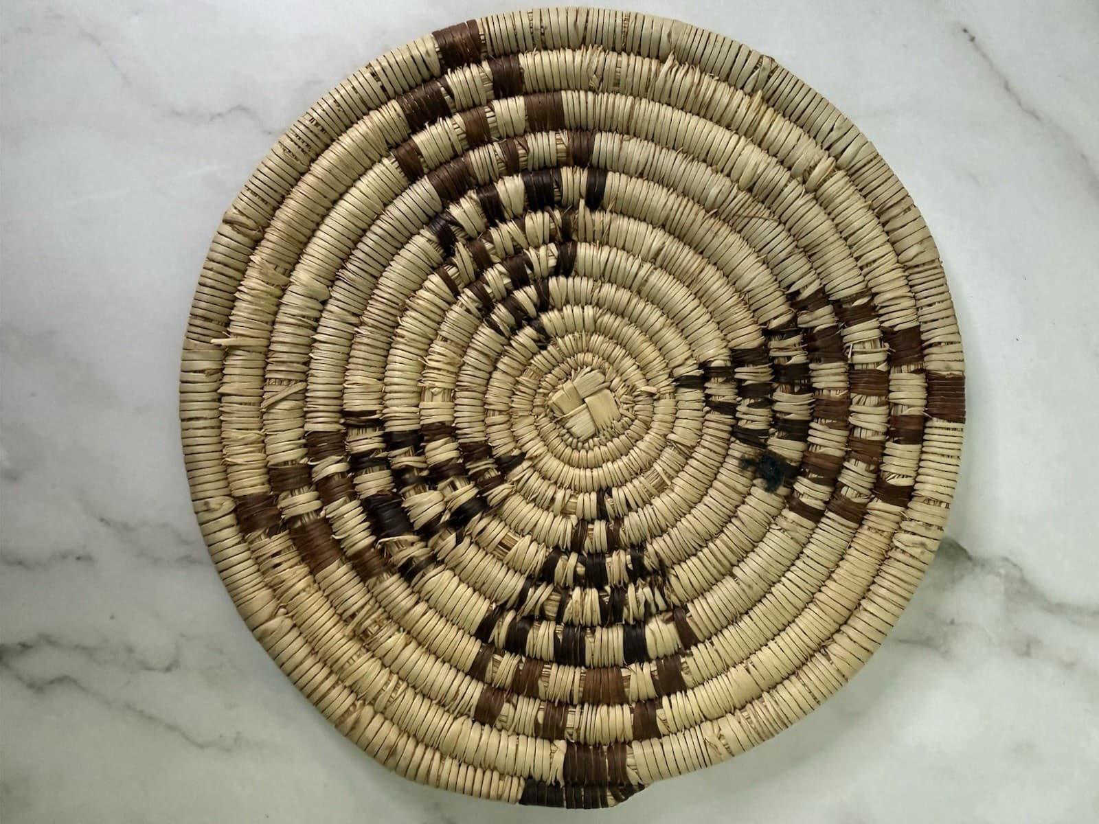 12” Handwoven African Coiled Raffia Basket Woven Round Trivet Placemat Plate - Thumbnail 17
