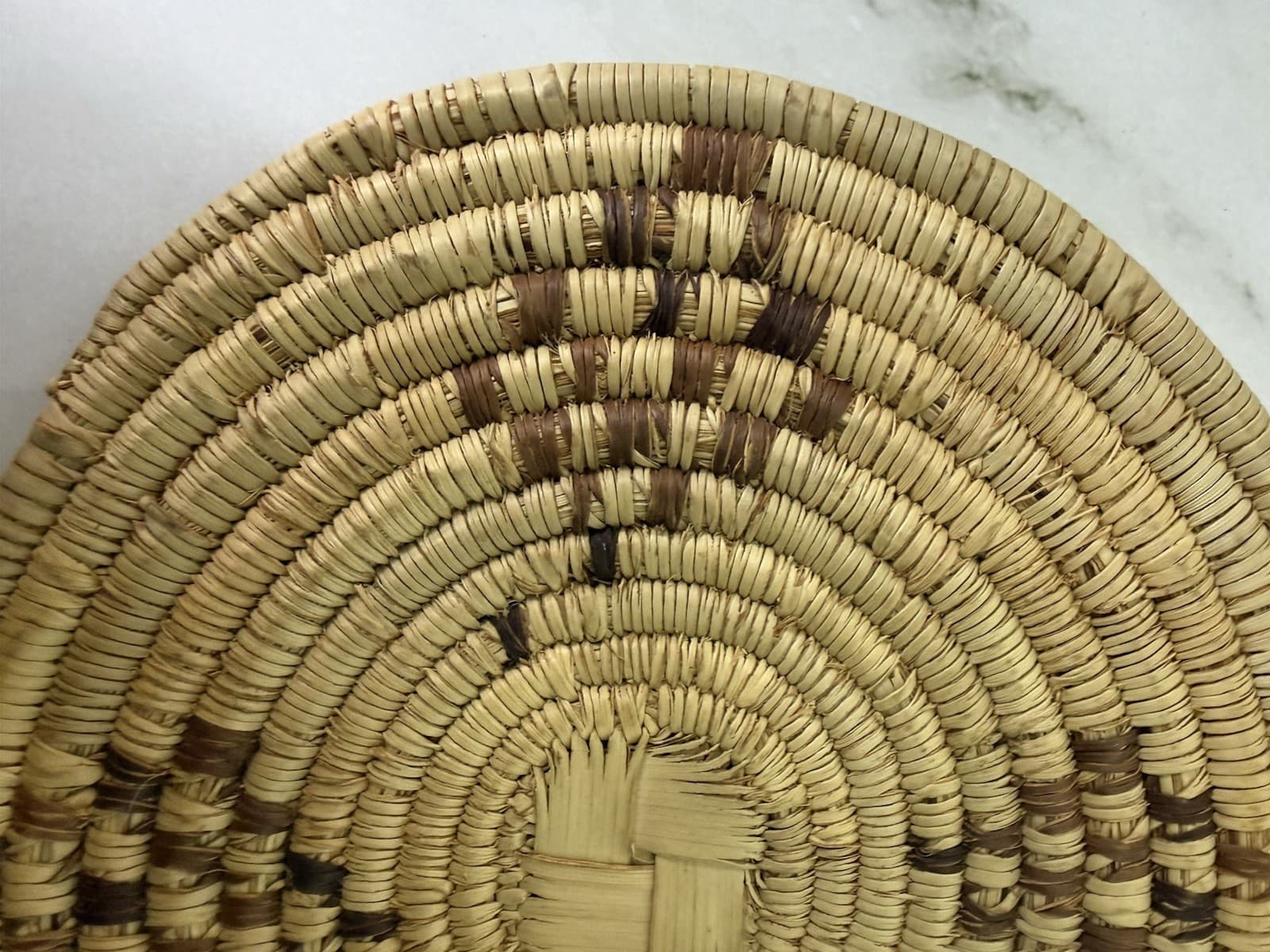 12” Handwoven African Coiled Raffia Basket Woven Round Trivet Placemat Plate - Thumbnail 8
