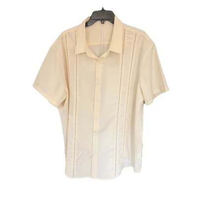 Men’s 3XL Cream Eyelet Short Sleeve Button Up Shirt NWOT Breezy Casual Resort - Thumbnail 2