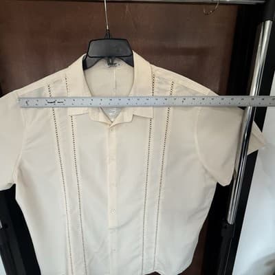 Men’s 3XL Cream Eyelet Short Sleeve Button Up Shirt NWOT Breezy Casual Resort - Thumbnail 6